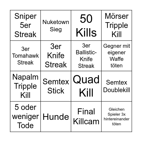 Black Ops Bingo Card