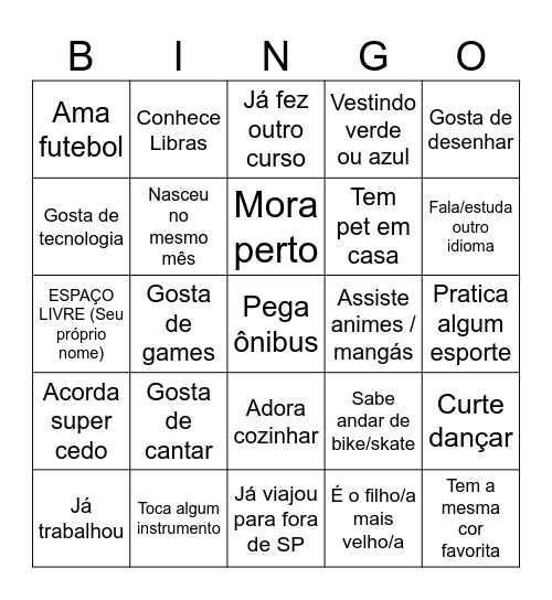 Bingo Humano Bingo Card