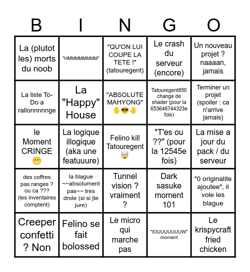 Bingo de la survie Bingo Card