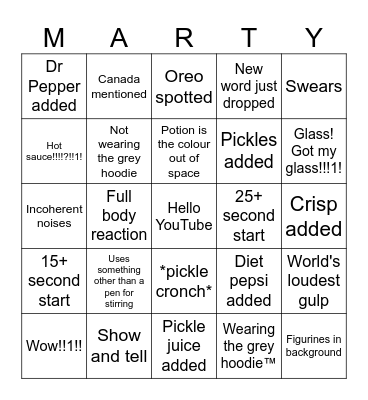 Marty Bingo Card