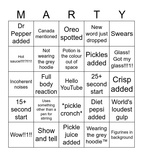 Marty Bingo Card