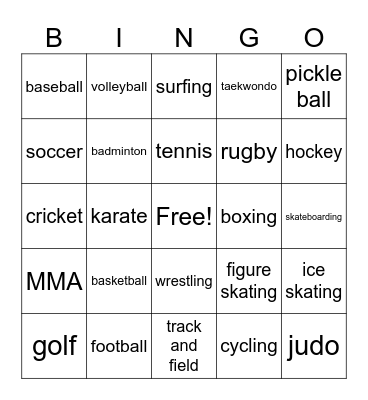 Sports Bingo Card