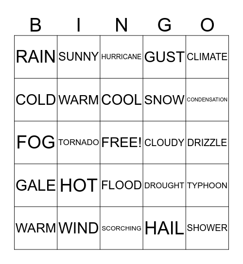 Weather  Bingo Card