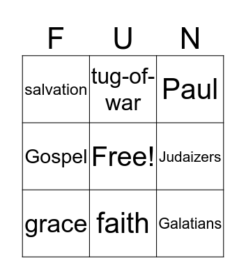 Sunday Schoo February 19, 2017 Bingo Card