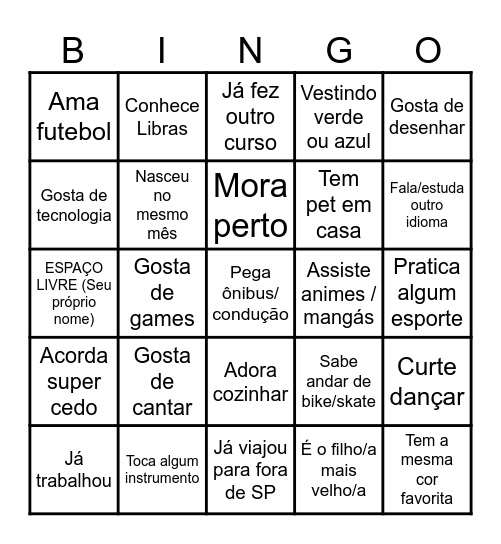 Bingo Humano Bingo Card