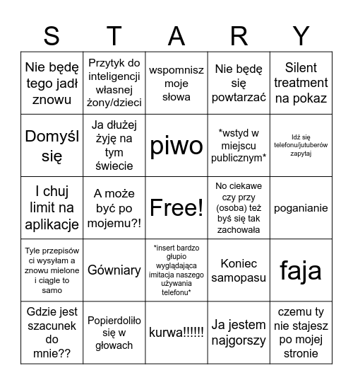 Stary Temper Tantrum Bingo Card