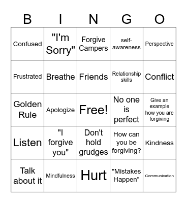 Forgiveness Bingo! Bingo Card