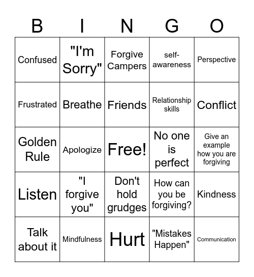 Forgiveness Bingo! Bingo Card