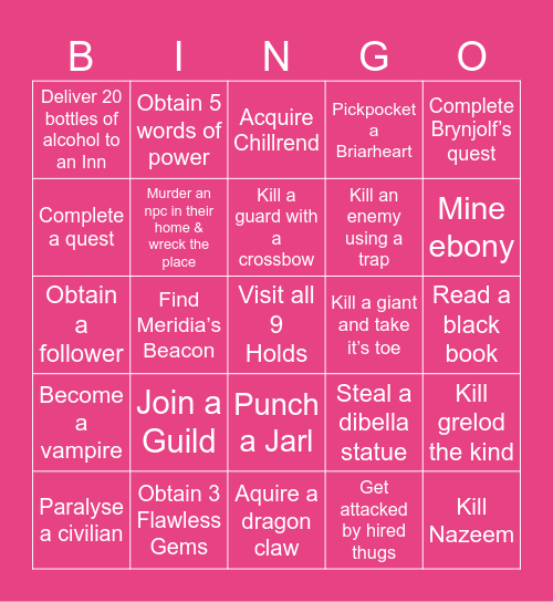 Skyrim Randomizer Bingo Card