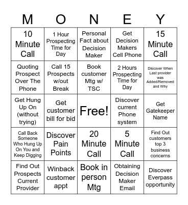 Prospecting Bingo Card