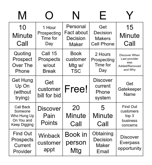 Prospecting Bingo Card
