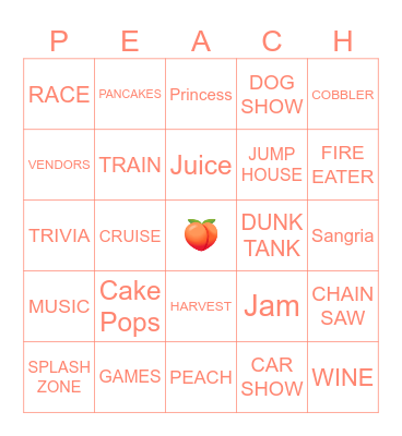 Peach Bingo Card