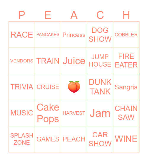 Peach Bingo Card