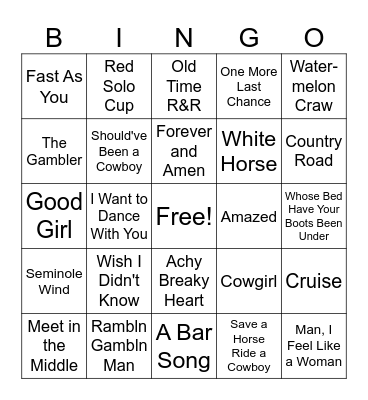 Cowgirl Country Bingo Card