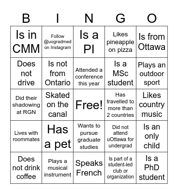 DEGREE BINGO Card