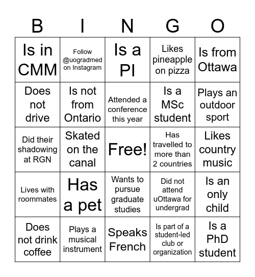 DEGREE BINGO Card