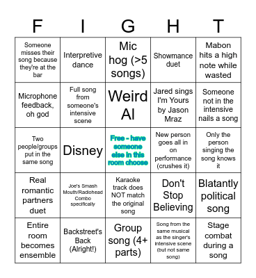 Karaoke Bingo Card