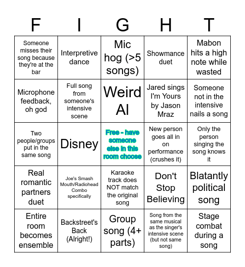 Karaoke Bingo Card