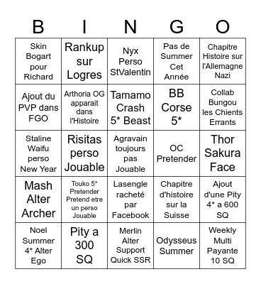 11 Anniversary FGO Bingo Card