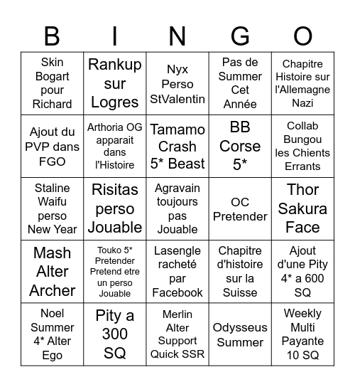 11 Anniversary FGO Bingo Card
