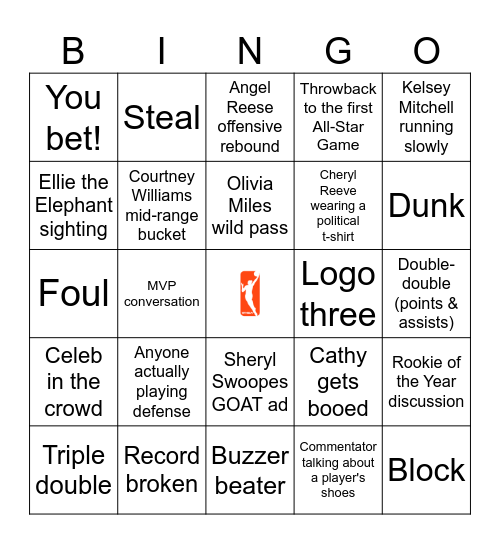 WNBA All-Star Game Bingo Card
