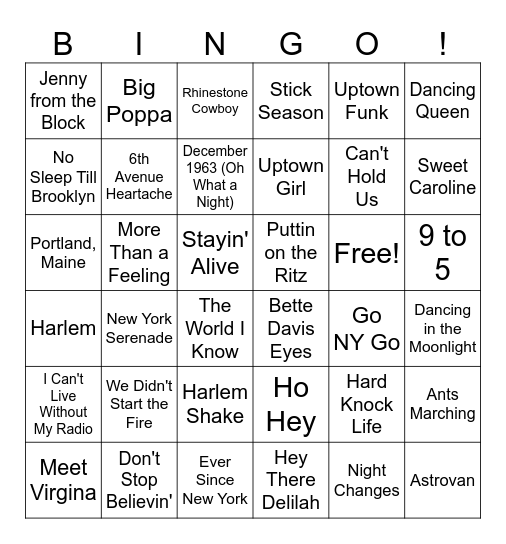 To The East Coast Bingo Card