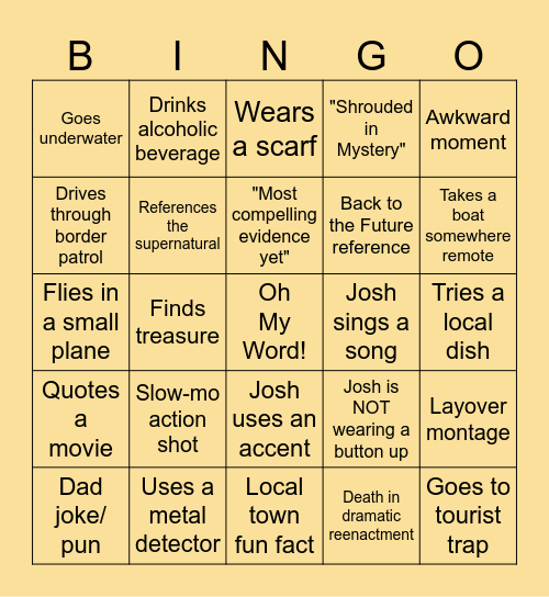 Expedition Unknown BINGO Card