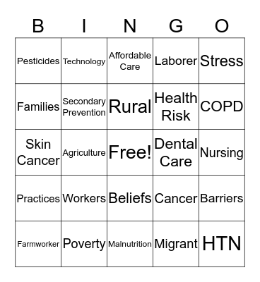 Rural and Migrant Health Bingo Card