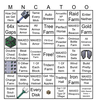 EXTREME MINECRAFT GOALS Bingo Card