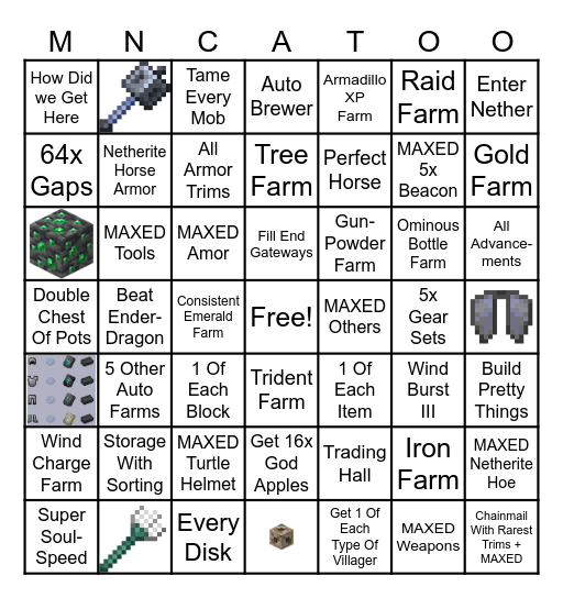 EXTREME MINECRAFT GOALS Bingo Card