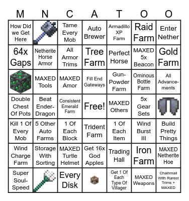 EXTREME MINECRAFT GOALS Bingo Card