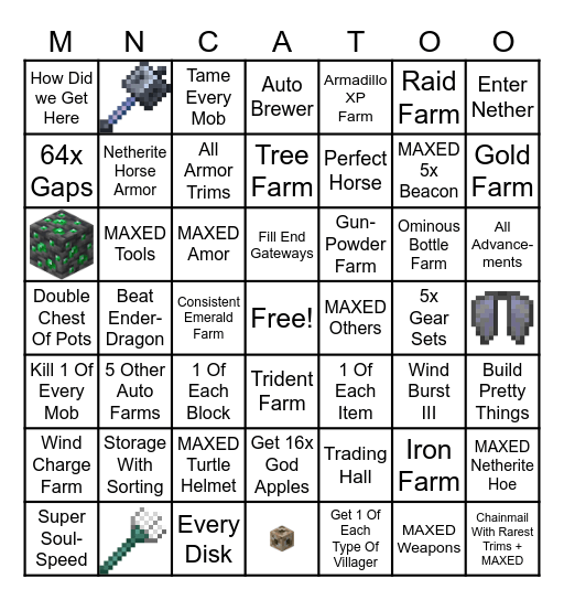 EXTREME MINECRAFT GOALS Bingo Card