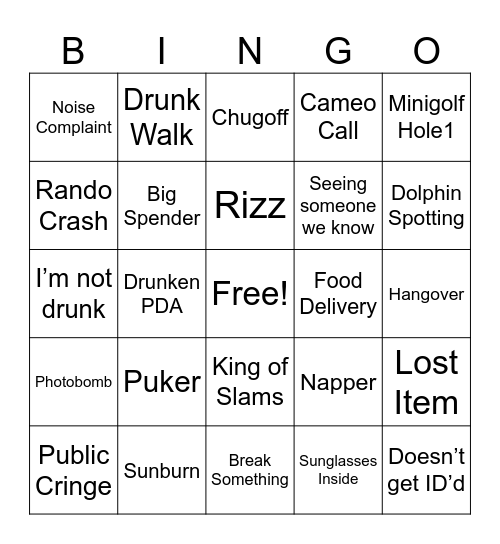 Bachelor Boys Bingo Card