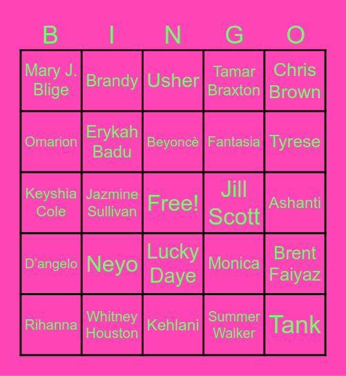 R & B ARTISTS Bingo Card