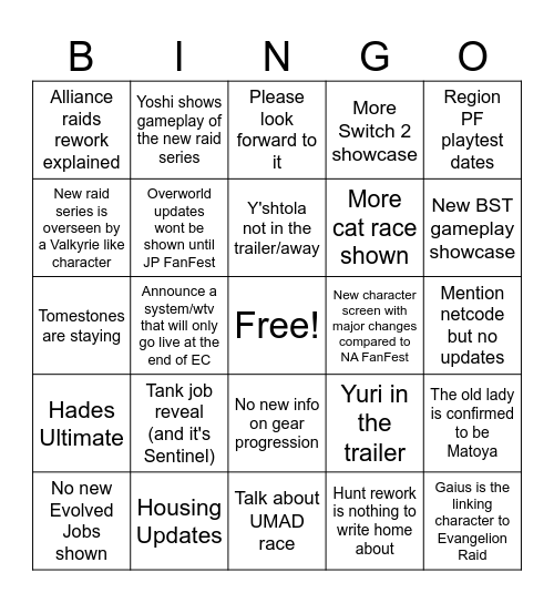 Lea's BUH-lin FanFest Bingo Card