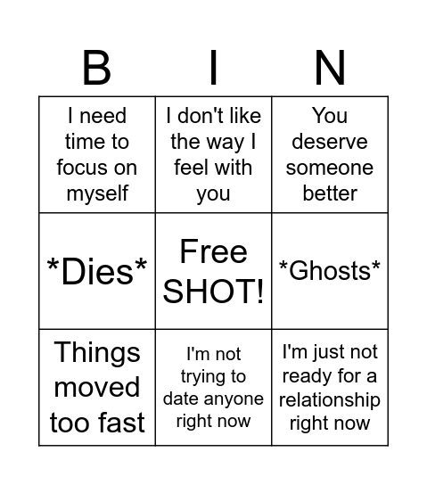 Breakup BINGO Card