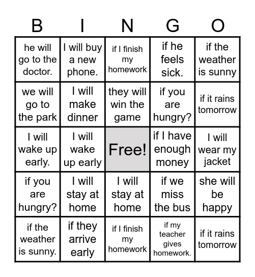 FIRST CONDITIONAL Bingo Card