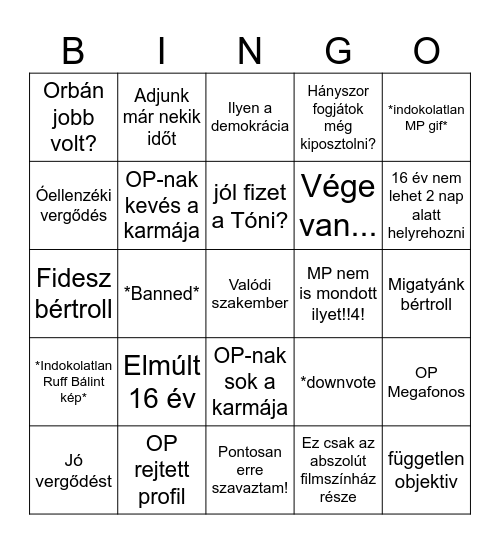 Erhu amikor Szent Péter: Bingo Card