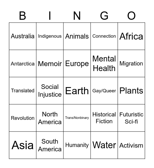 Expand Your Horizons Bingo Card