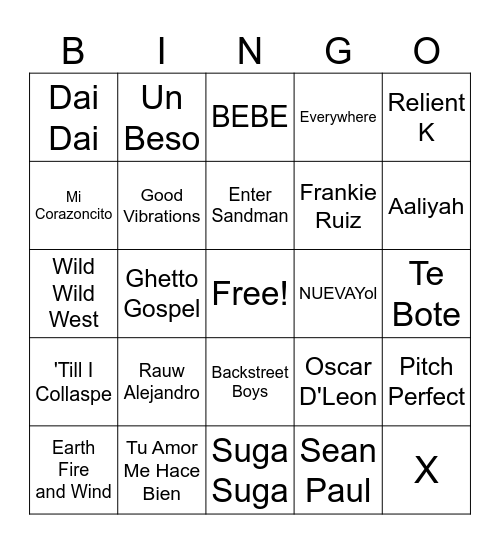 Music Bingo Card