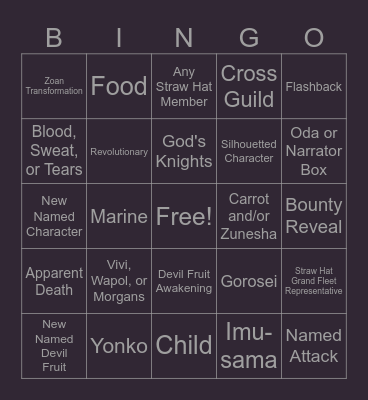 One Piece Chapter 1189 Bingo Card
