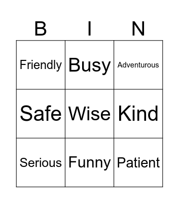 Comparative card Bingo Card