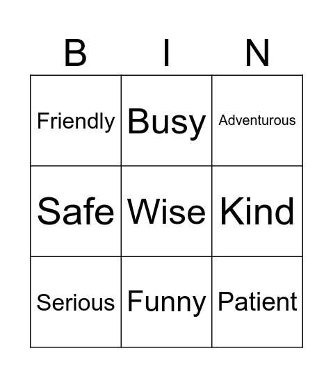 Comparative card Bingo Card