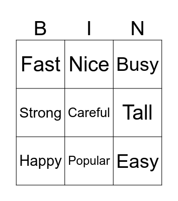 Comparative card Bingo Card