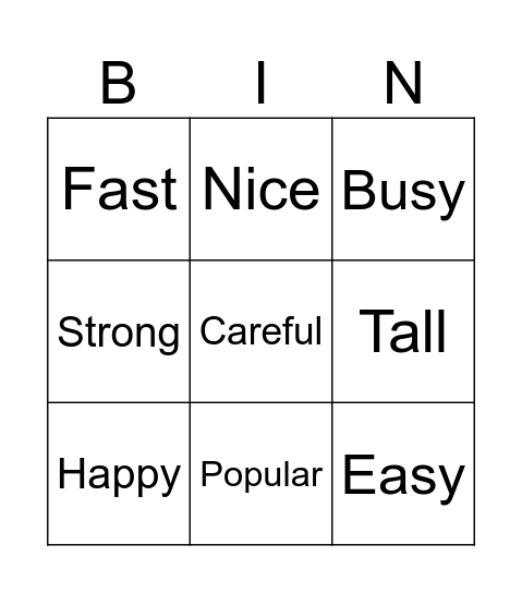 Comparative card Bingo Card