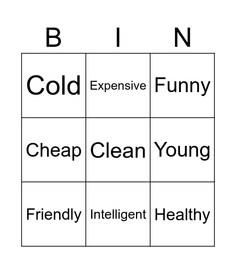 Comparative card Bingo Card
