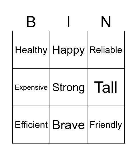Comparative card Bingo Card
