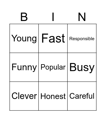 Comparative card Bingo Card
