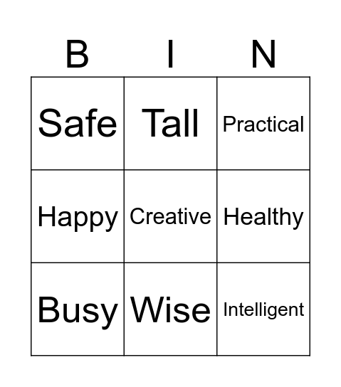 Comparative card Bingo Card