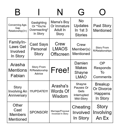 SRRS Bingo Card